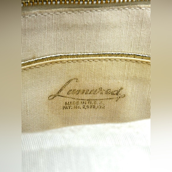 Vintage Lumured  1950s Ivory Beaded Leather Top Handle Handbag Purse - Picture 6 of 10